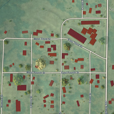 Close-up of the map of St. Anthony, Iowa print showing street and building detail