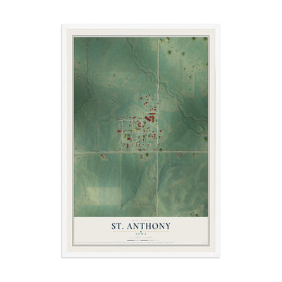 Map of St. Anthony, Iowa, 12 x 18 inch print in a white wood frame
