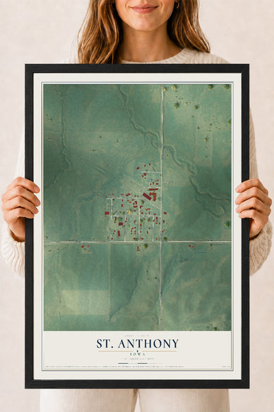 Map of St. Anthony, Iowa, 18 x 24 inch print in a black wood frame