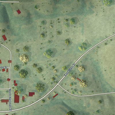 Second close-up of the map of St. Charles, Iowa print showing more streets and buildings