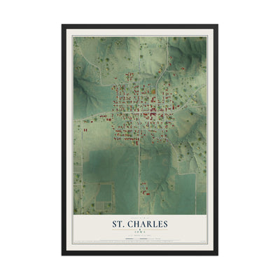 Map of St. Charles, Iowa, 12 x 18 inch print in a black wood frame