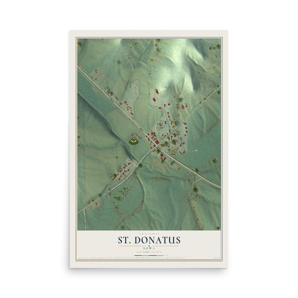 Map of St. Donatus, Iowa, 12 x 18 inch unframed archival matte print