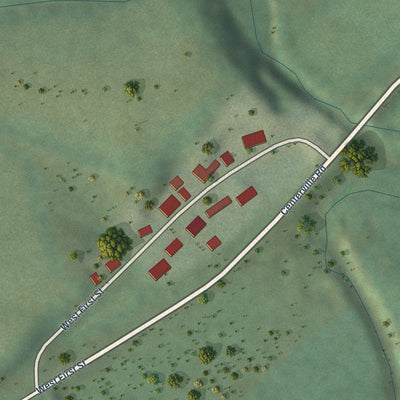 Second close-up of the map of St. Donatus, Iowa print showing more streets and buildings