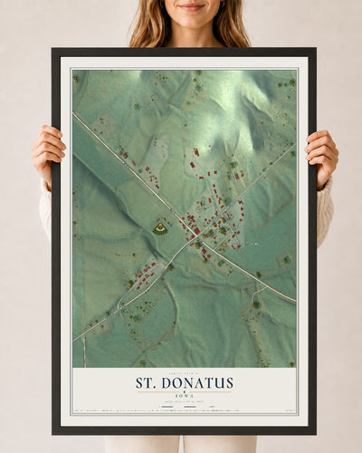 Map of St. Donatus, Iowa, 24 x 36 inch print in a black wood frame