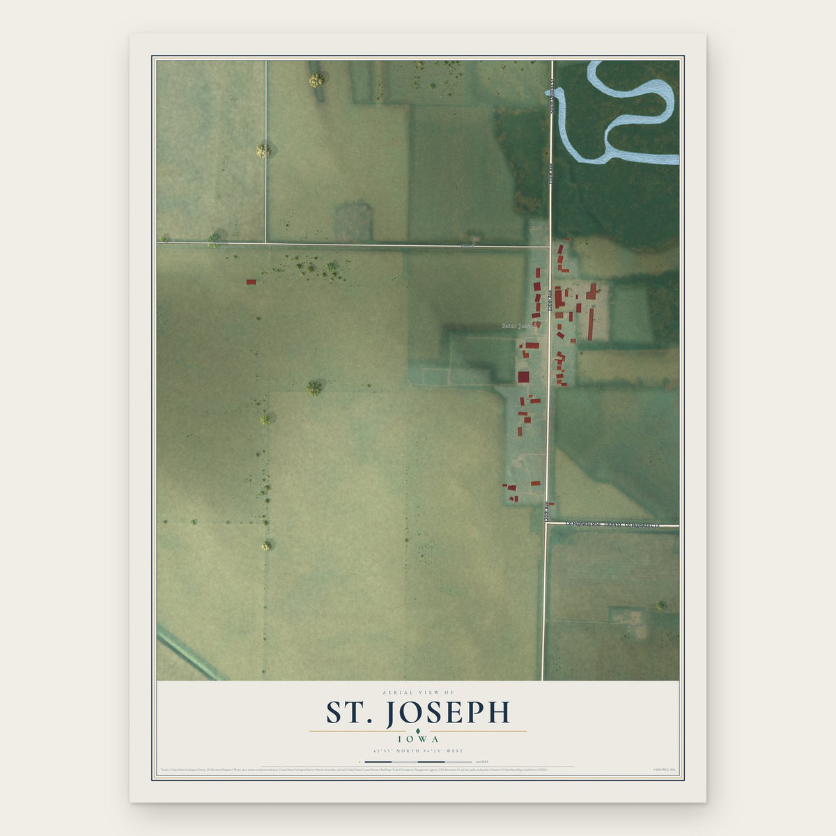 St. Joseph, Iowa map print, the full design