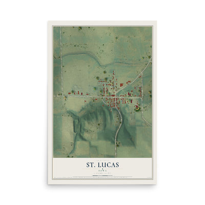 Map of St. Lucas, Iowa, 12 x 18 inch unframed archival matte print