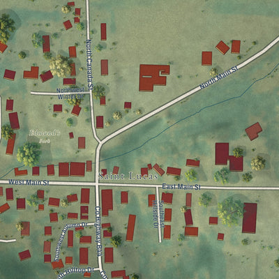 Close-up of the map of St. Lucas, Iowa print showing street and building detail