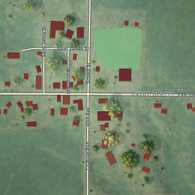 Close-up of the map of St. Marys, Iowa print showing street and building detail