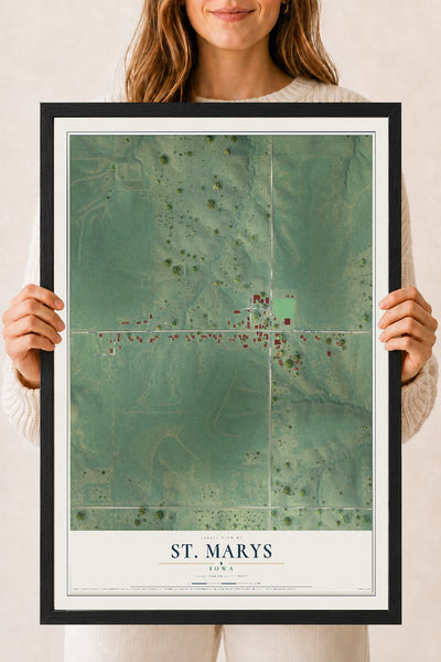 Map of St. Marys, Iowa, 18 x 24 inch print in a black wood frame
