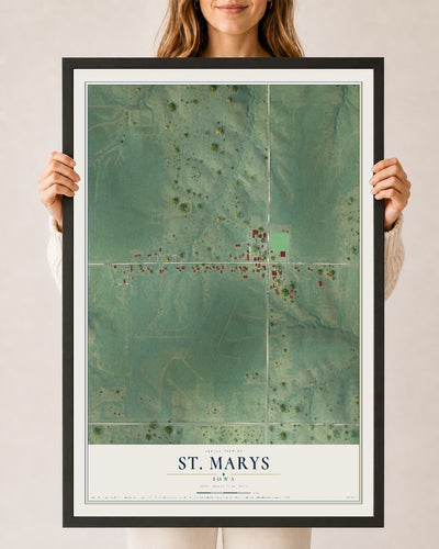 Map of St. Marys, Iowa, 24 x 36 inch print in a black wood frame