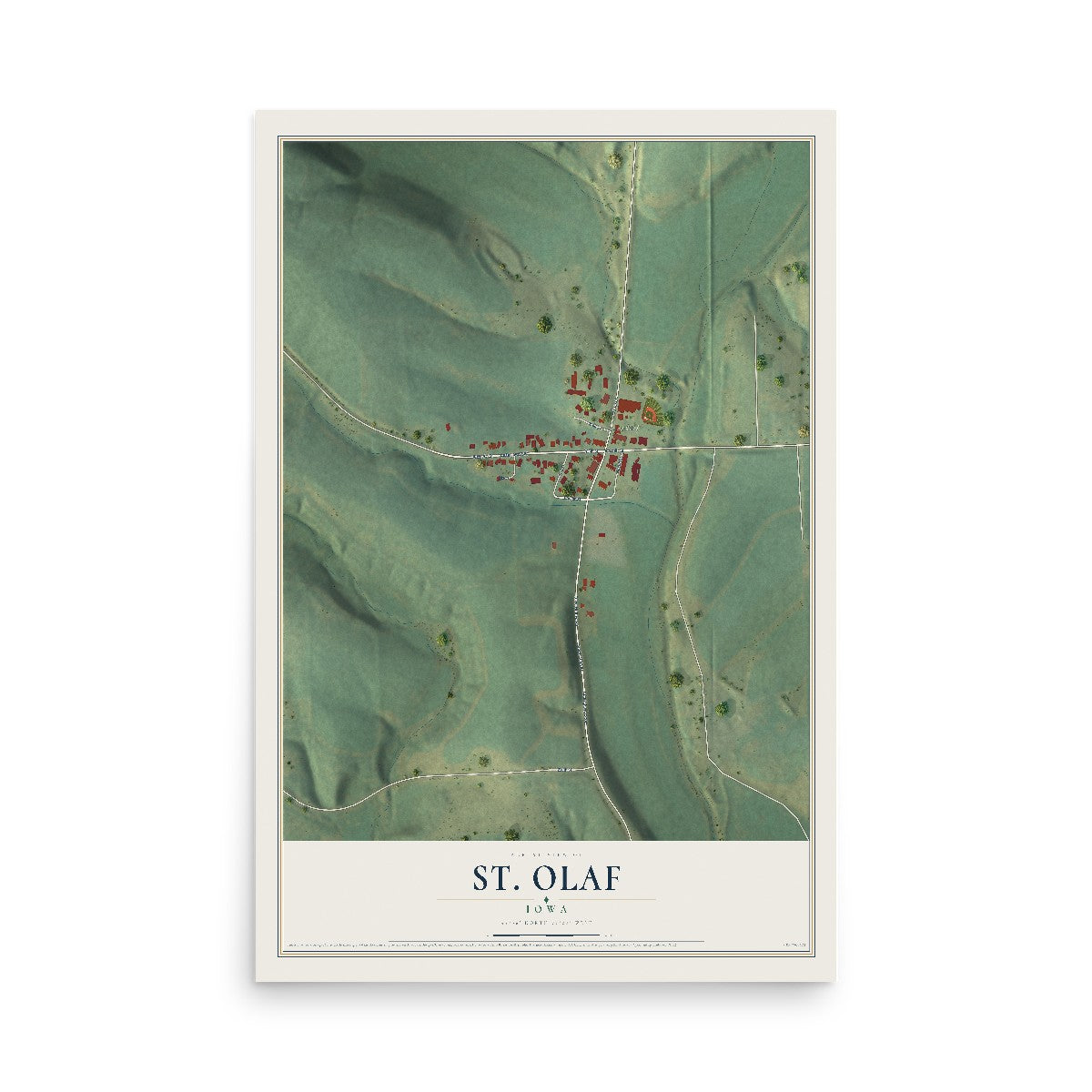 Map of St. Olaf, Iowa, 12 x 18 inch unframed archival matte print
