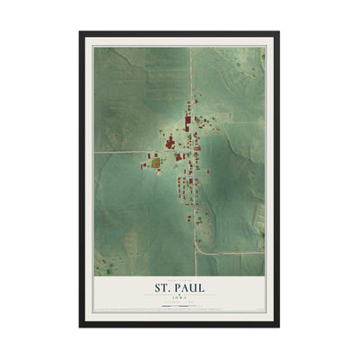 Map of St. Paul, Iowa, 12 x 18 inch print in a black wood frame