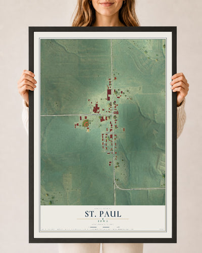 Map of St. Paul, Iowa, 24 x 36 inch print in a black wood frame