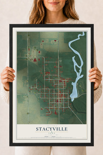Map of Stacyville, Iowa, 18 x 24 inch print in a black wood frame