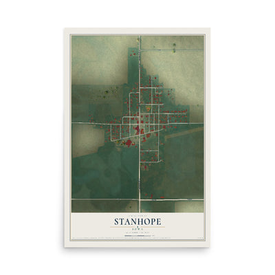 Map of Stanhope, Iowa, 12 x 18 inch unframed archival matte print