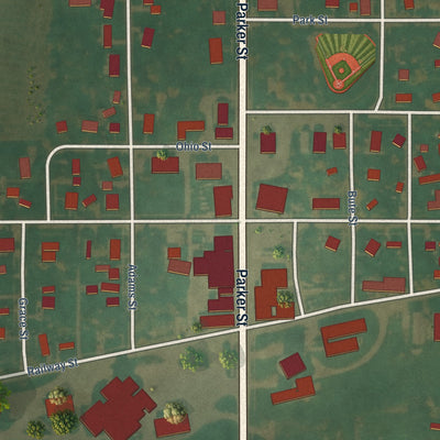 Close-up of the map of Stanhope, Iowa print showing street and building detail