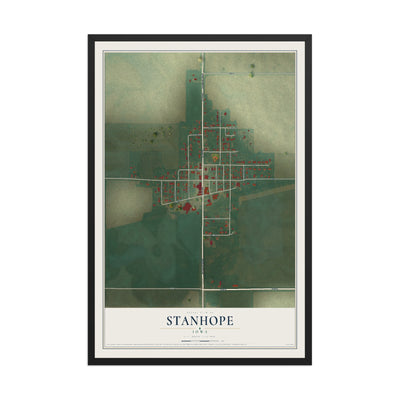 Map of Stanhope, Iowa, 12 x 18 inch print in a black wood frame