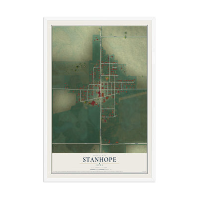 Map of Stanhope, Iowa, 12 x 18 inch print in a white wood frame