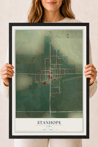 Map of Stanhope, Iowa, 18 x 24 inch print in a black wood frame