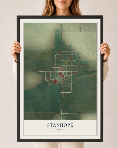 Map of Stanhope, Iowa, 24 x 36 inch print in a black wood frame