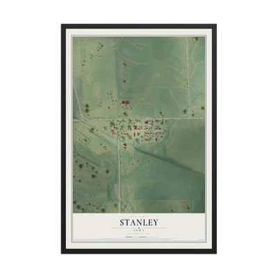 Map of Stanley, Iowa, 12 x 18 inch print in a black wood frame