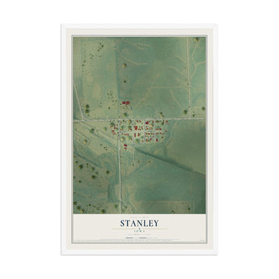 Map of Stanley, Iowa, 12 x 18 inch print in a white wood frame
