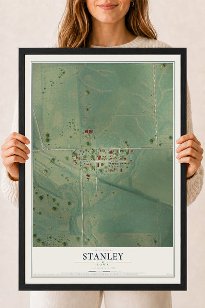 Map of Stanley, Iowa, 18 x 24 inch print in a black wood frame