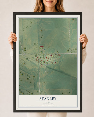 Map of Stanley, Iowa, 24 x 36 inch print in a black wood frame