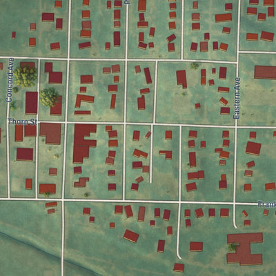 Close-up of the map of Stanton, Iowa print showing street and building detail