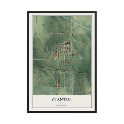 Map of Stanton, Iowa, 12 x 18 inch print in a black wood frame