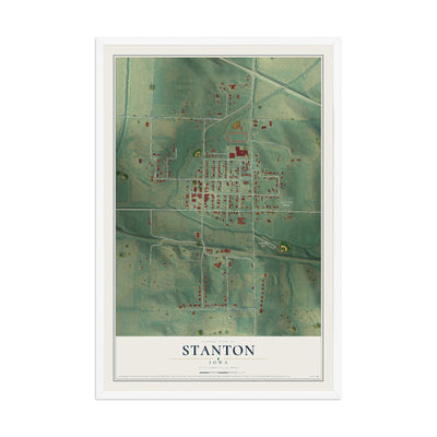 Map of Stanton, Iowa, 12 x 18 inch print in a white wood frame