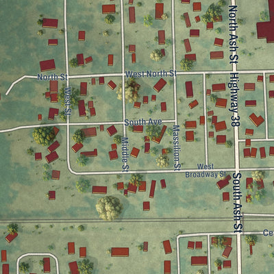 Second close-up of the map of Stanwood, Iowa print showing more streets and buildings