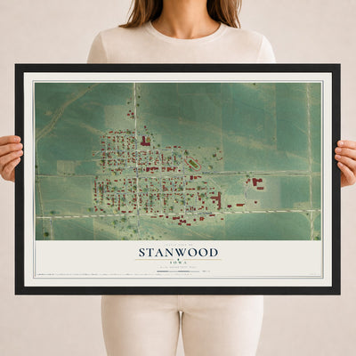 Map of Stanwood, Iowa, 18 x 24 inch print in a black wood frame