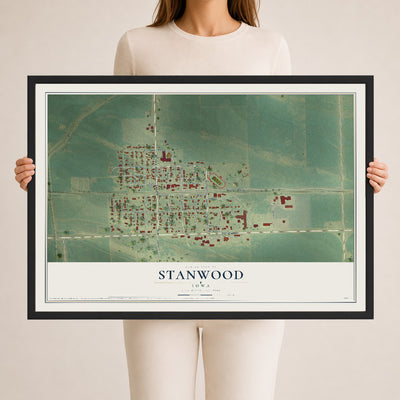 Map of Stanwood, Iowa, 24 x 36 inch print in a black wood frame