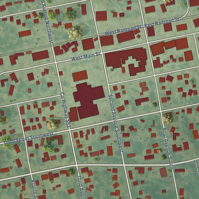 Close-up of the map of State Center, Iowa print showing street and building detail