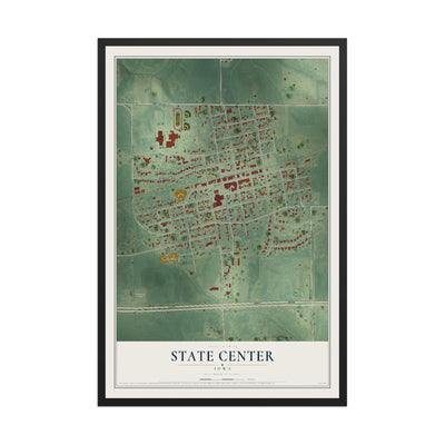 Map of State Center, Iowa, 12 x 18 inch print in a black wood frame