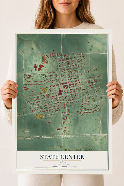 Map of State Center, Iowa, 18 x 24 inch unframed archival matte print
