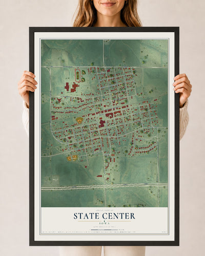 Map of State Center, Iowa, 24 x 36 inch print in a black wood frame