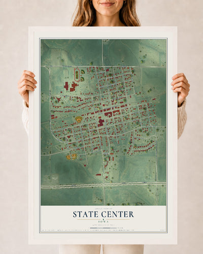 Map of State Center, Iowa, 24 x 36 inch print in a white wood frame