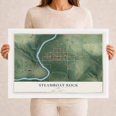 Map of Steamboat Rock, Iowa, 12 x 18 inch print in a white wood frame