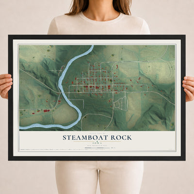 Map of Steamboat Rock, Iowa, 18 x 24 inch print in a black wood frame