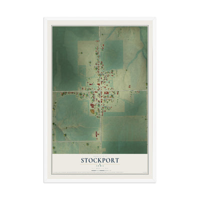 Map of Stockport, Iowa, 12 x 18 inch print in a white wood frame