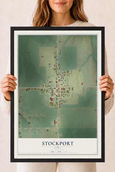 Map of Stockport, Iowa, 18 x 24 inch print in a black wood frame