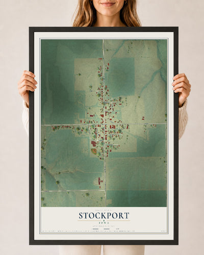 Map of Stockport, Iowa, 24 x 36 inch print in a black wood frame