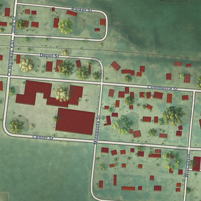 Close-up of the map of Stockton, Iowa print showing street and building detail