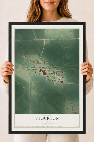 Map of Stockton, Iowa, 18 x 24 inch print in a black wood frame