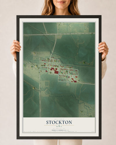 Map of Stockton, Iowa, 24 x 36 inch print in a black wood frame