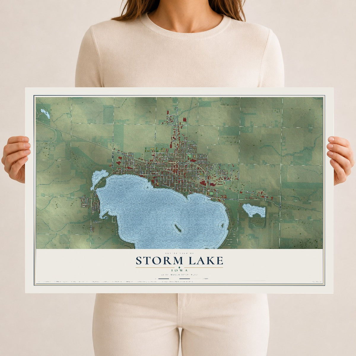Map of Storm Lake, Iowa, 12 x 18 inch unframed archival matte print