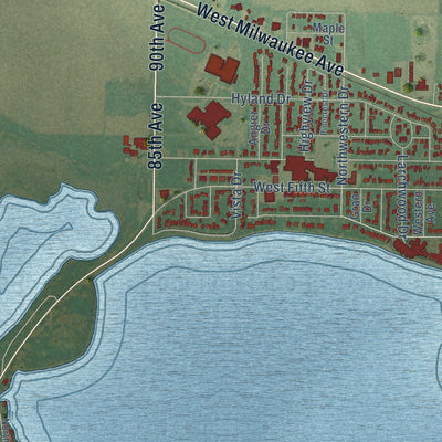 Second close-up of the map of Storm Lake, Iowa print showing more streets and buildings
