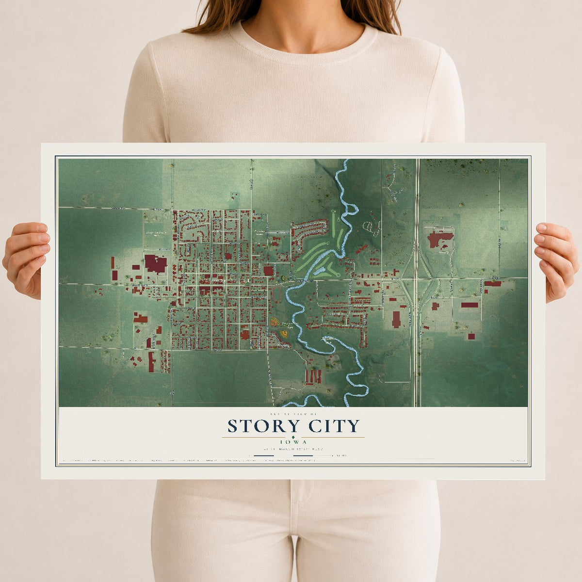 Map of Story City, Iowa, 12 x 18 inch unframed archival matte print